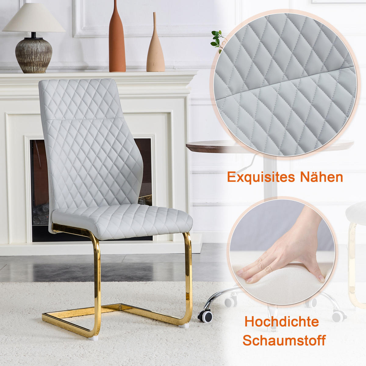 ESSGRUPPE 3-tlg. 60 cm Gold/Hellgrau - Goldfarben, Metall (60/72/60cm) - Meubliv