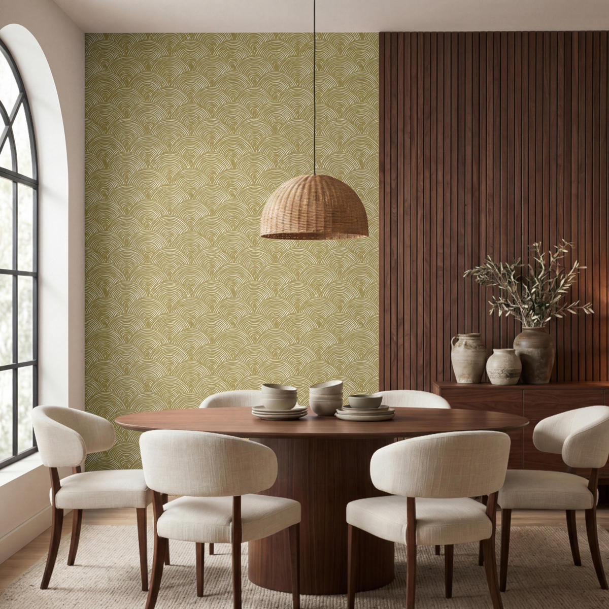 TAPETE - Fächer - Geometrisch - Grün - 180x280 cm - Goldfarben, Papier (180/280cm) - OnlyWow