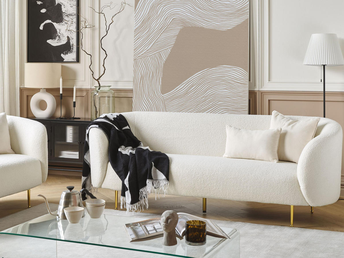 3-SITZER-SOFA Polyester Weiß Loen - Weiß, Textil (200/79/70cm) - Beliani