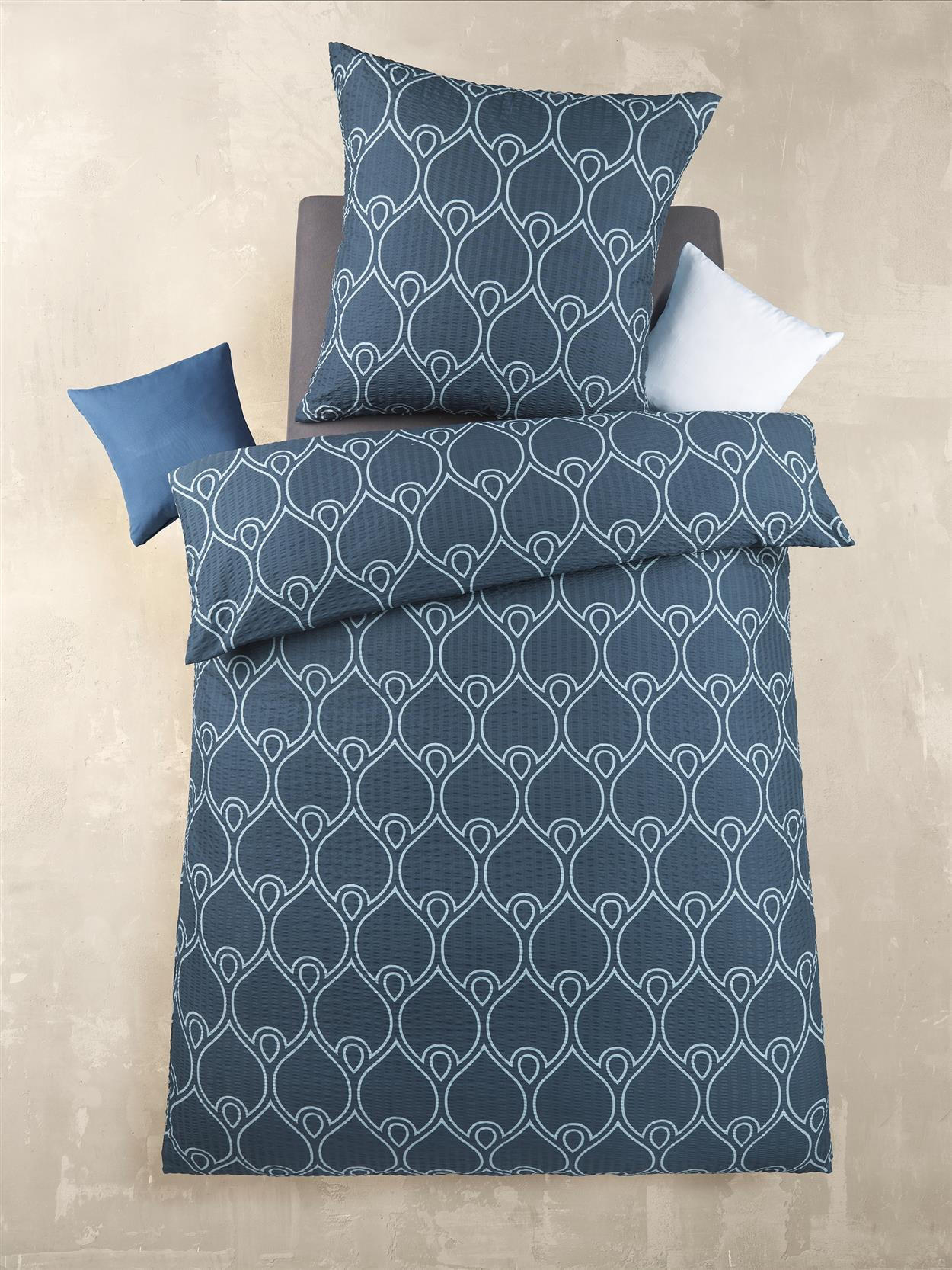 SEERSUCKER-BETTWÄSCHE 135x200 Ornamente Sommer Bettbezug Bügelfrei aus 100% Polyester, Mikrofaser Bettbezüge Blau - Dunkelblau, Textil (135/200cm) - Carpe Sonno