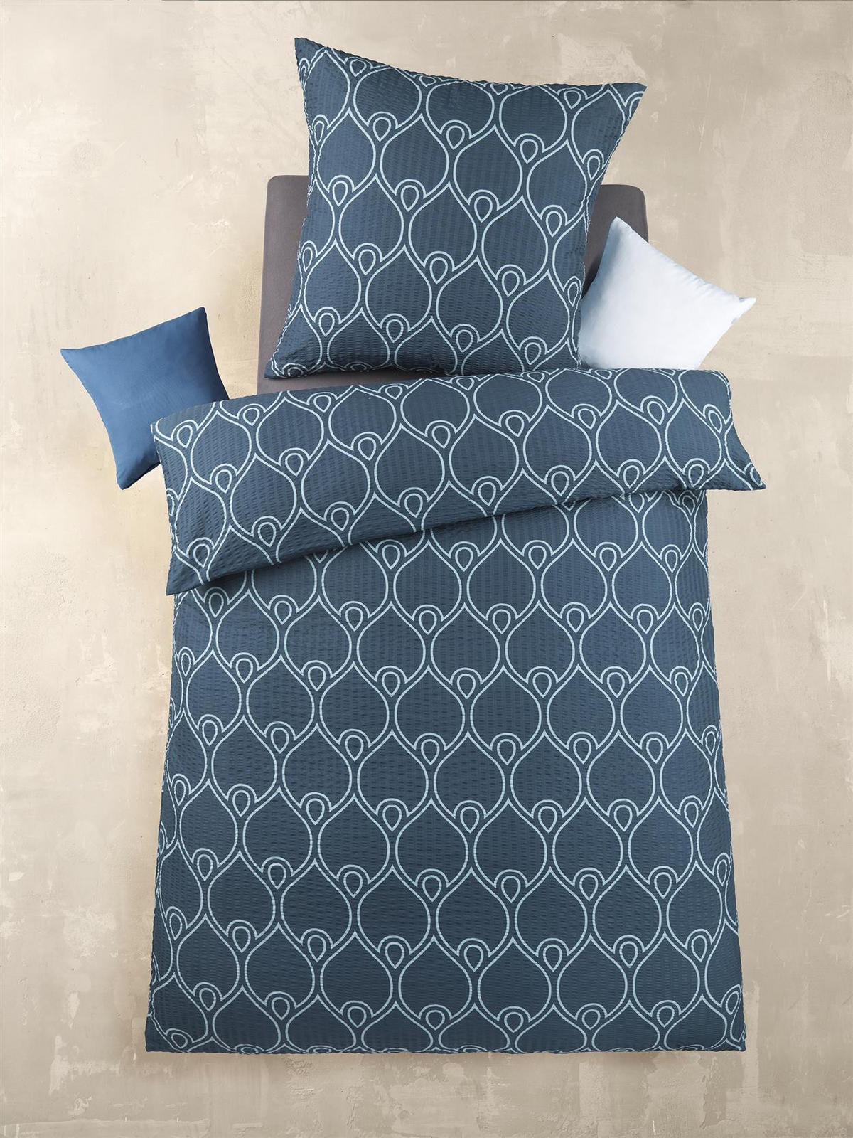 SEERSUCKER-BETTWÄSCHE 135x200 Ornamente Sommer Bettbezug Bügelfrei aus 100% Polyester, Mikrofaser Bettbezüge Blau - Dunkelblau, Textil (135/200cm) - Carpe Sonno