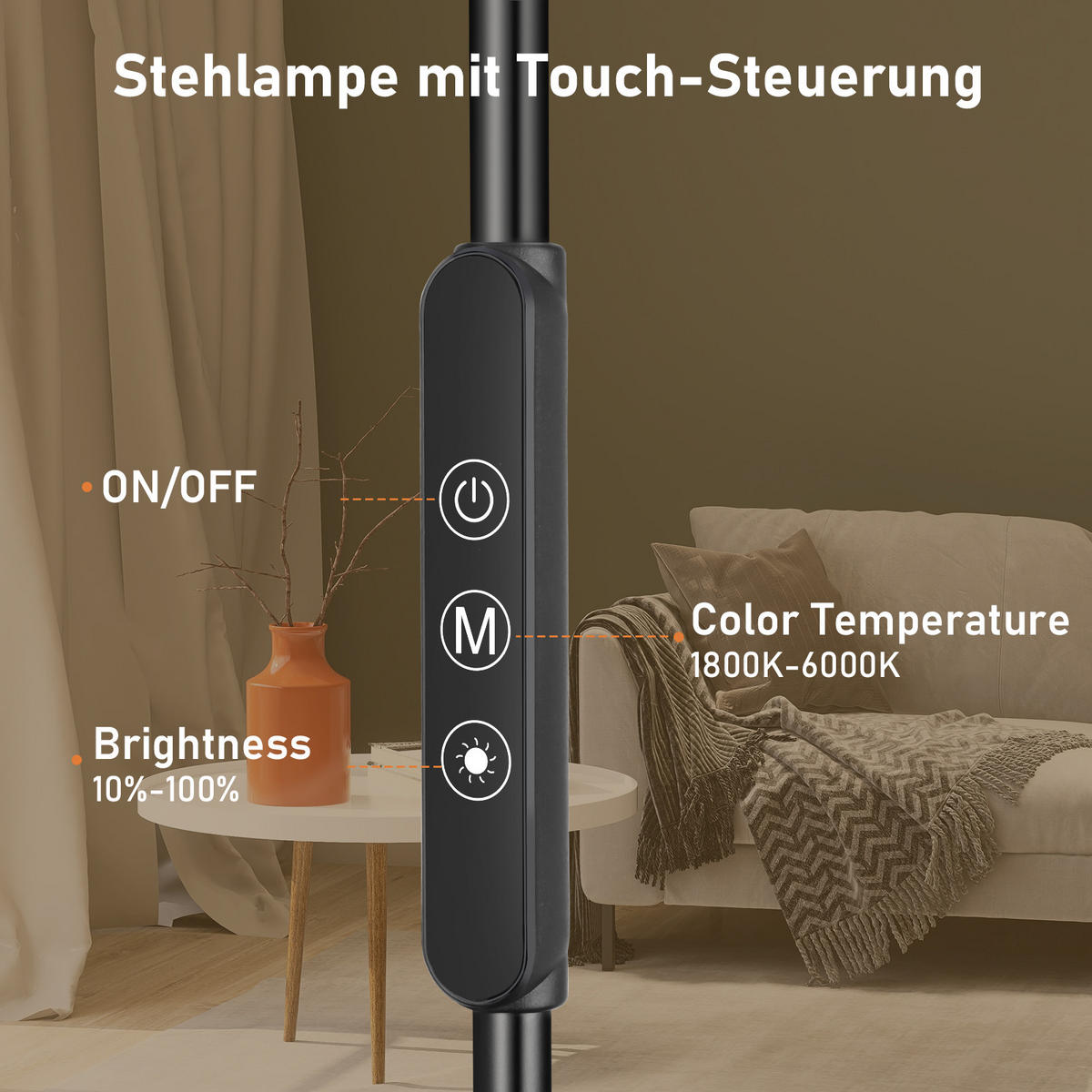 STEHLEUCHTE FL1061 LED Dimmbar - Schwarz, Metall (22/22/170cm) - LOVHAUS