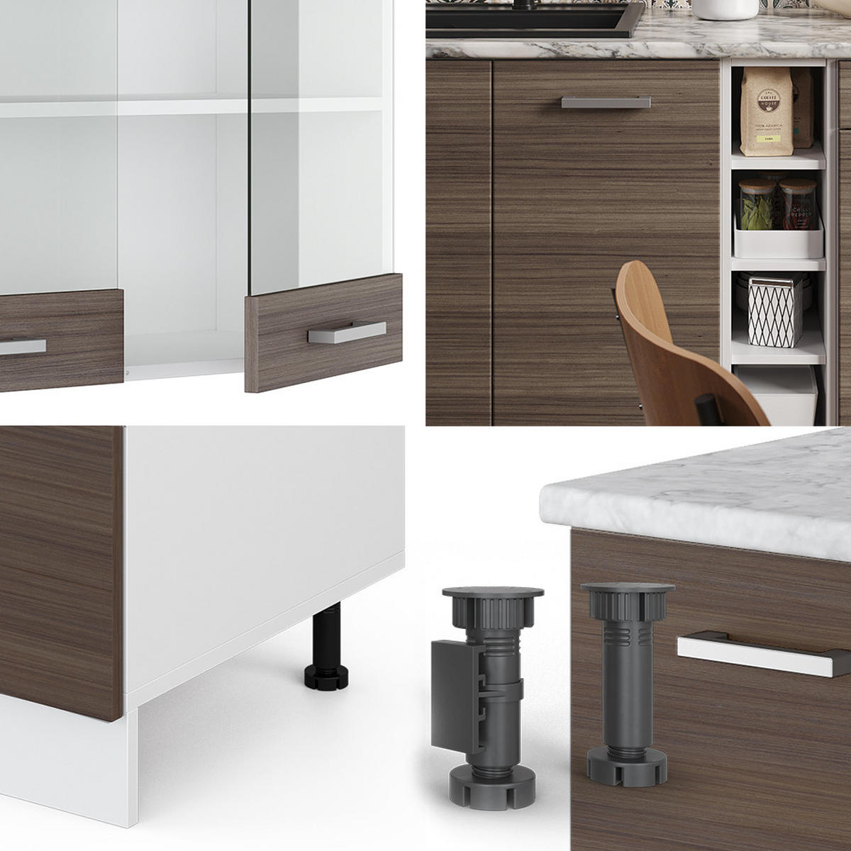 SINGLEKÜCHE R-Line Edelgrau/Weiß 160 cm, AP Marmor - Braun/Weiß, Holzwerkstoff (160/81.6/60cm) - Vicco