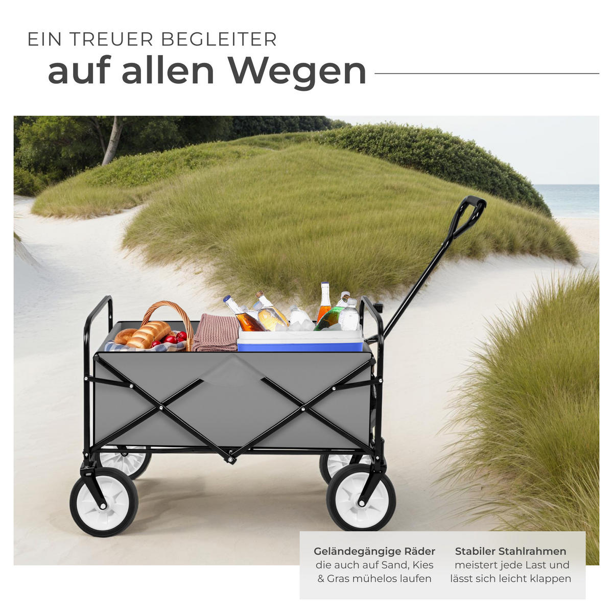 BOLLERWAGEN , Belastbarkeit 80 kg, grau - Grau, Textil (53.5/117/95cm) - tectake