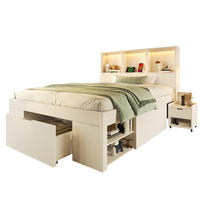 FUNKTIONSBETT 90/200 cm mit LED-Beleuchtung, USB-C, Stauraum und beweglichem Nachttisch aus Holz, Weiß - Weiß, Holzwerkstoff (90/200cm) - Redom