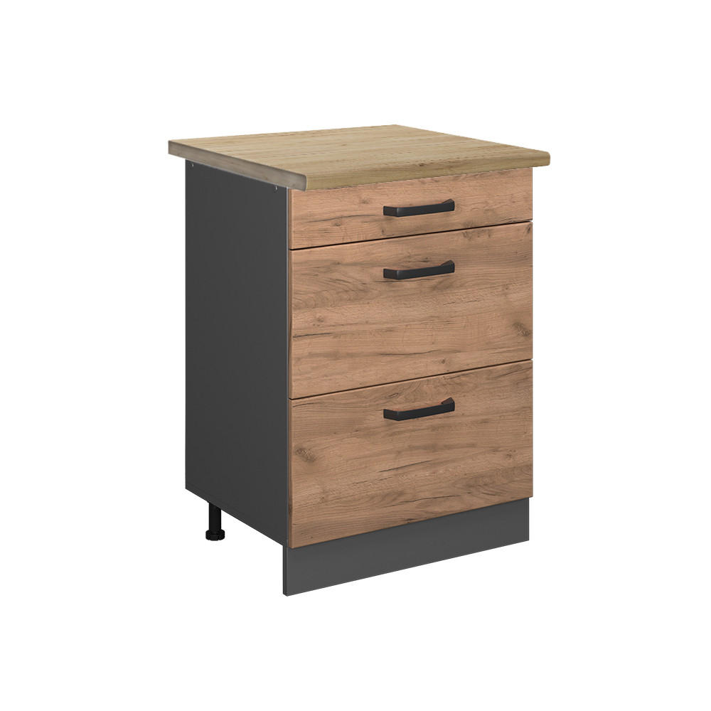 KÖKSUNDERSKÅP R-Line Goldkraft ek 60 cm med lådor, AP ek Ekfärgad, Antracit 81.6/60/60 cm