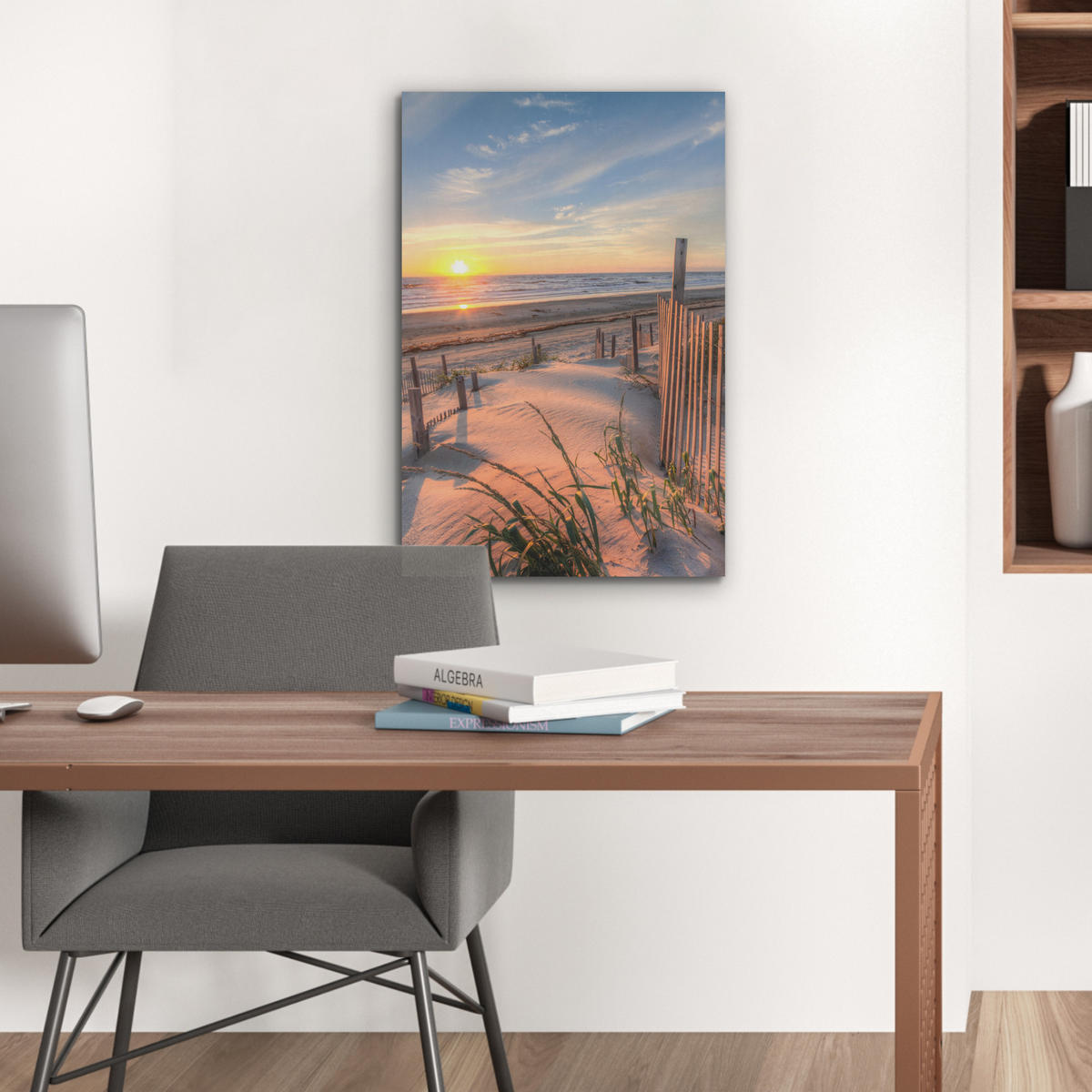 AKUSTIKBILD Strand - Meer - Düne - Sonnenuntergang - Landschaft Kunstdruck Schlafzimmer 50x70 cm - Beige, Kunststoff (50/70/0.9cm) - MuchoWow