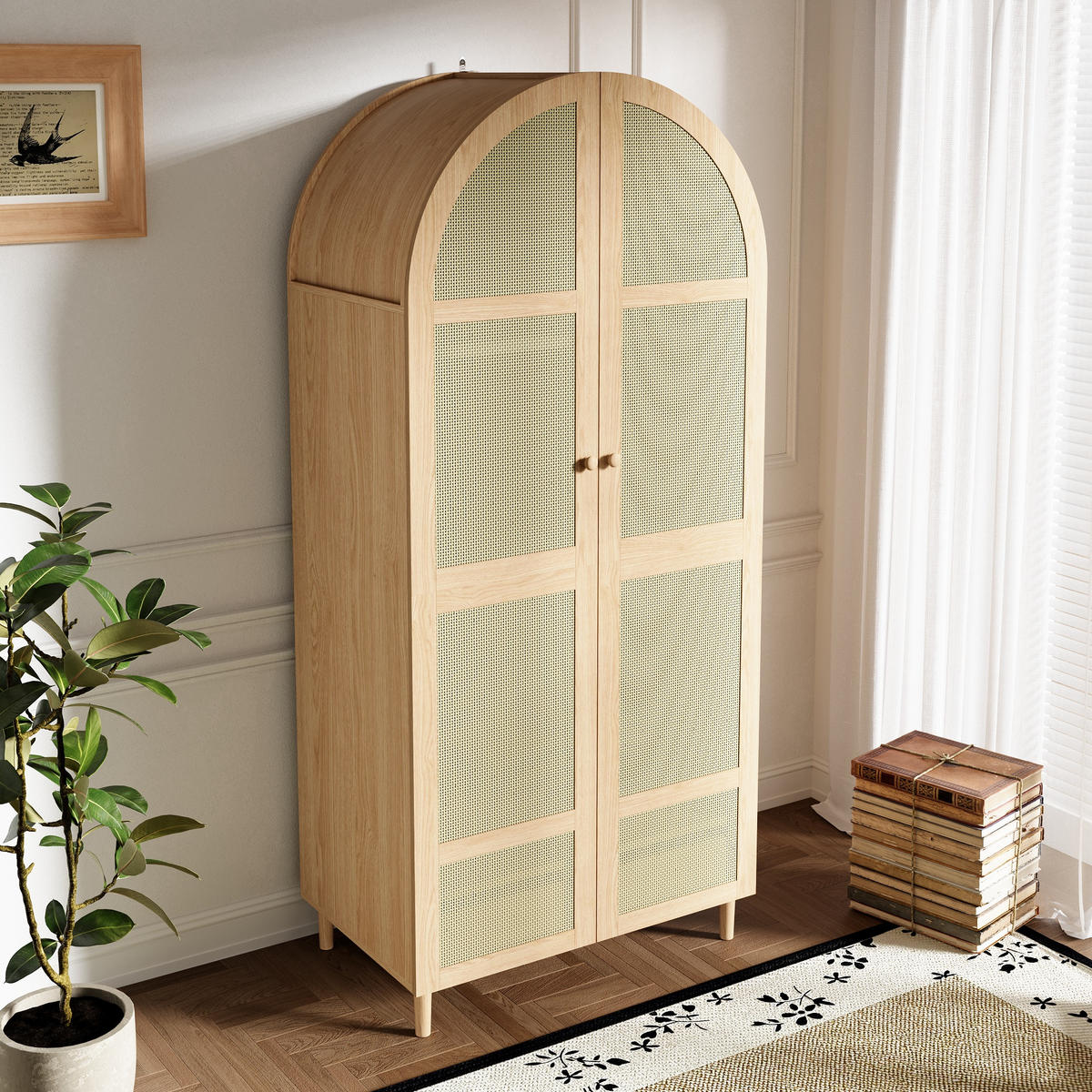 KLEIDERSCHRANK Gebogene Türen Stauraum Schubladen Schlafzimmer - Naturfarben, Holzwerkstoff (50/179/80cm) - FLIEKS