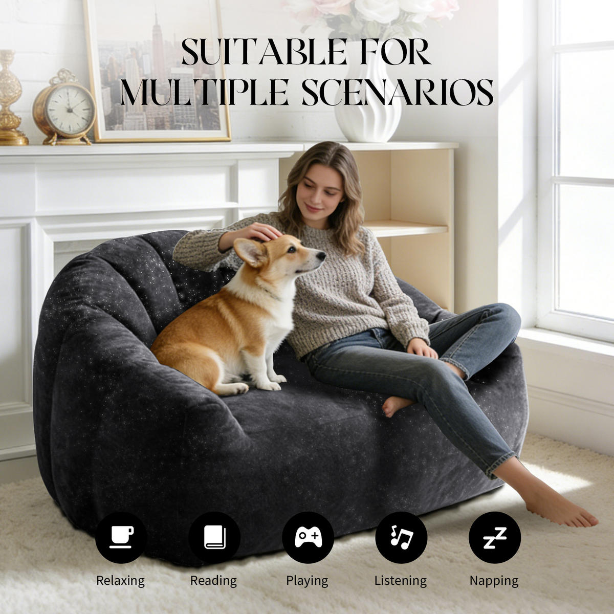 2-SITZER SOFA aus Flanell mit skulpturaler Wellen-Rückenlehne - Schwarz, Textil (140/61/98cm) - Urban Meuble