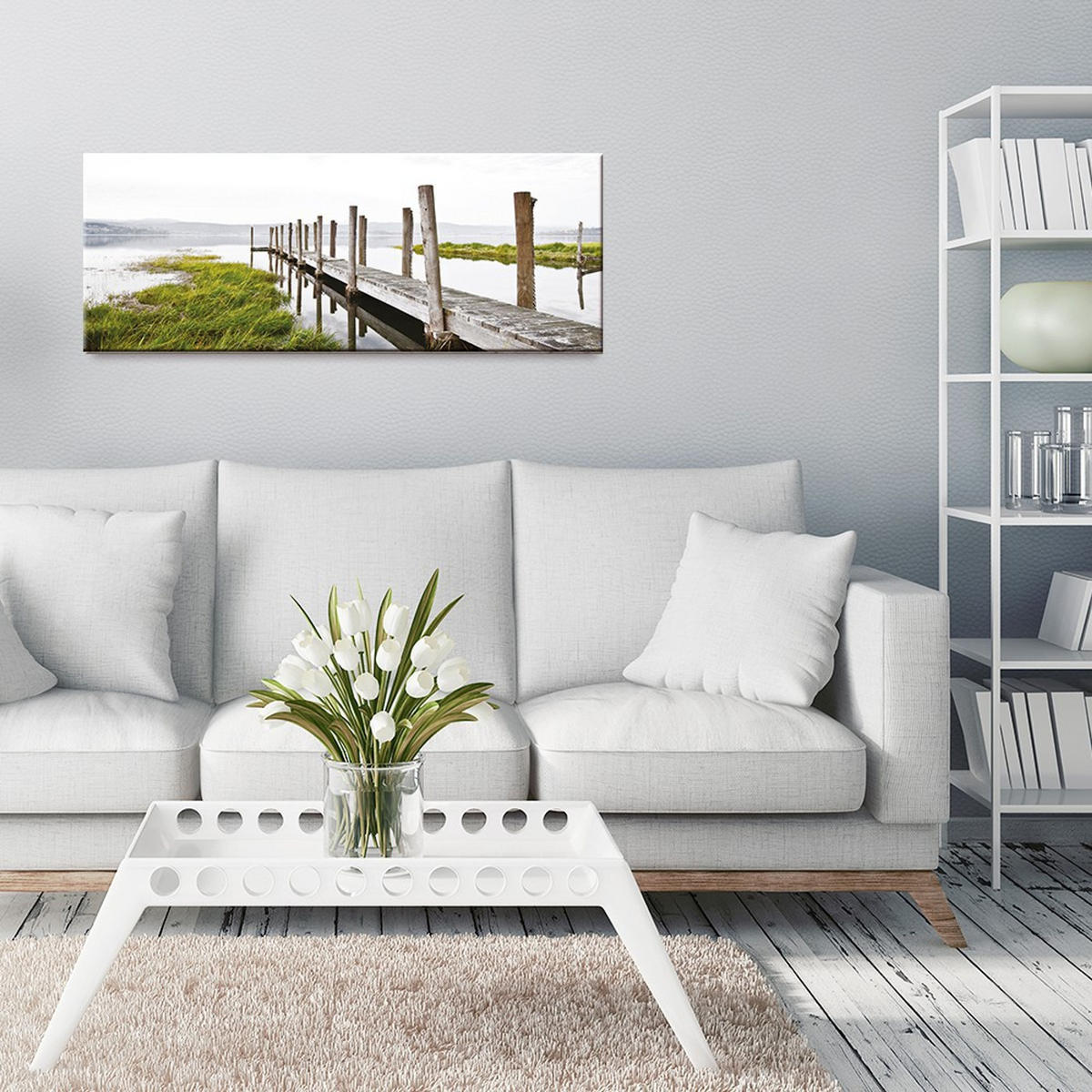 GLASBILD 80x30 cm Steg Grün Grau - Beige, Glas (80/30cm) - artissimo