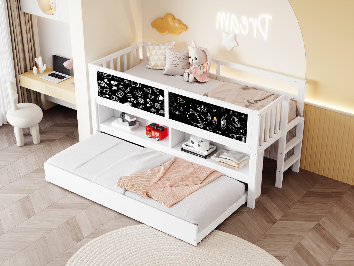 KINDERBETT 90x200 cm Haus Tafel Stauraum weiß - Weiß, Holz (90/200cm) - LEBENLANG