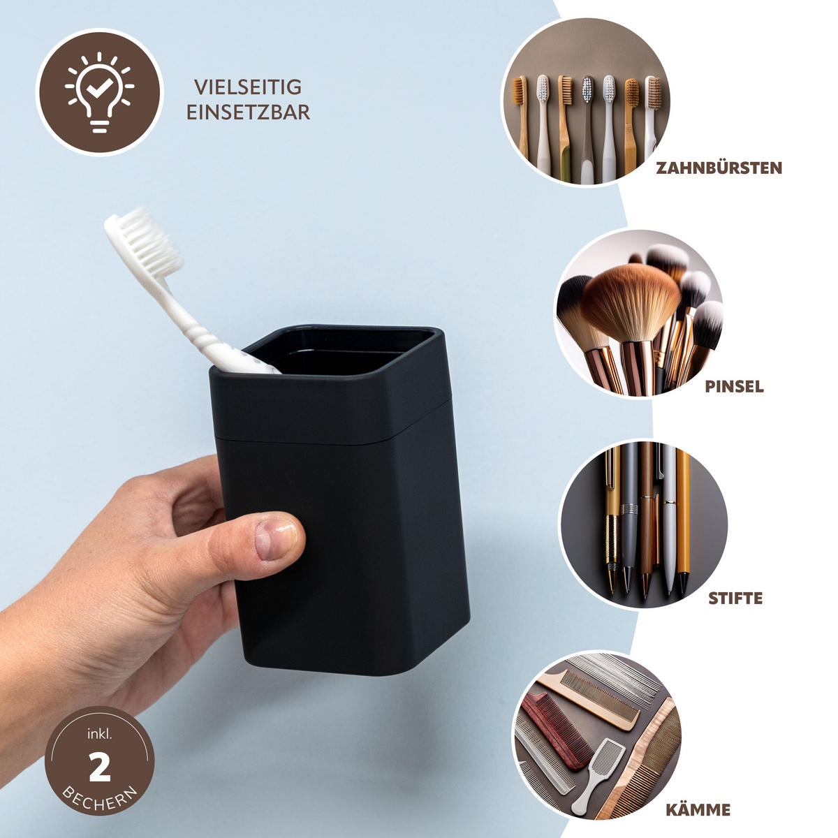 BADEZIMMER-SET SAVONA, Soft-Touch, schwarz, eckig - Schwarz, Kunststoff (7/16/9cm) - bremermann