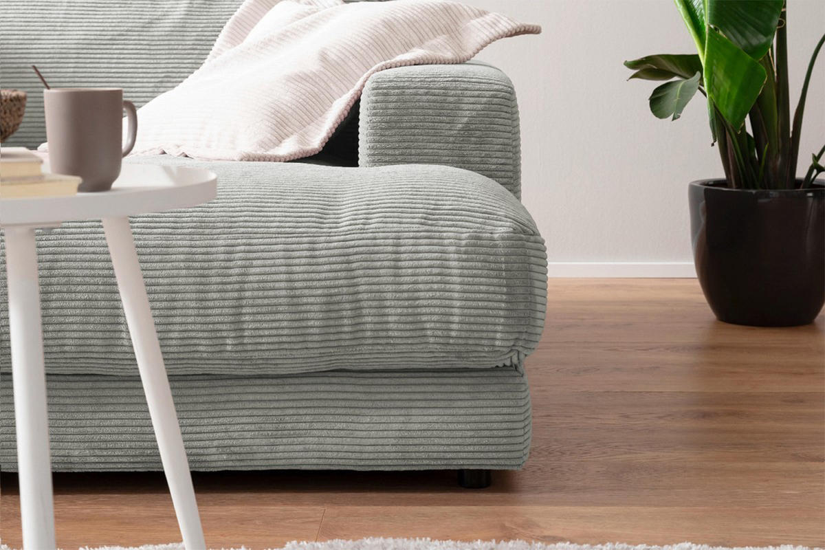BIG SOFA XL MADELINE Hellgrau Cord - Hellgrau/Schwarz, Kunststoff/Textil (290/85/190cm) - KAWOLA