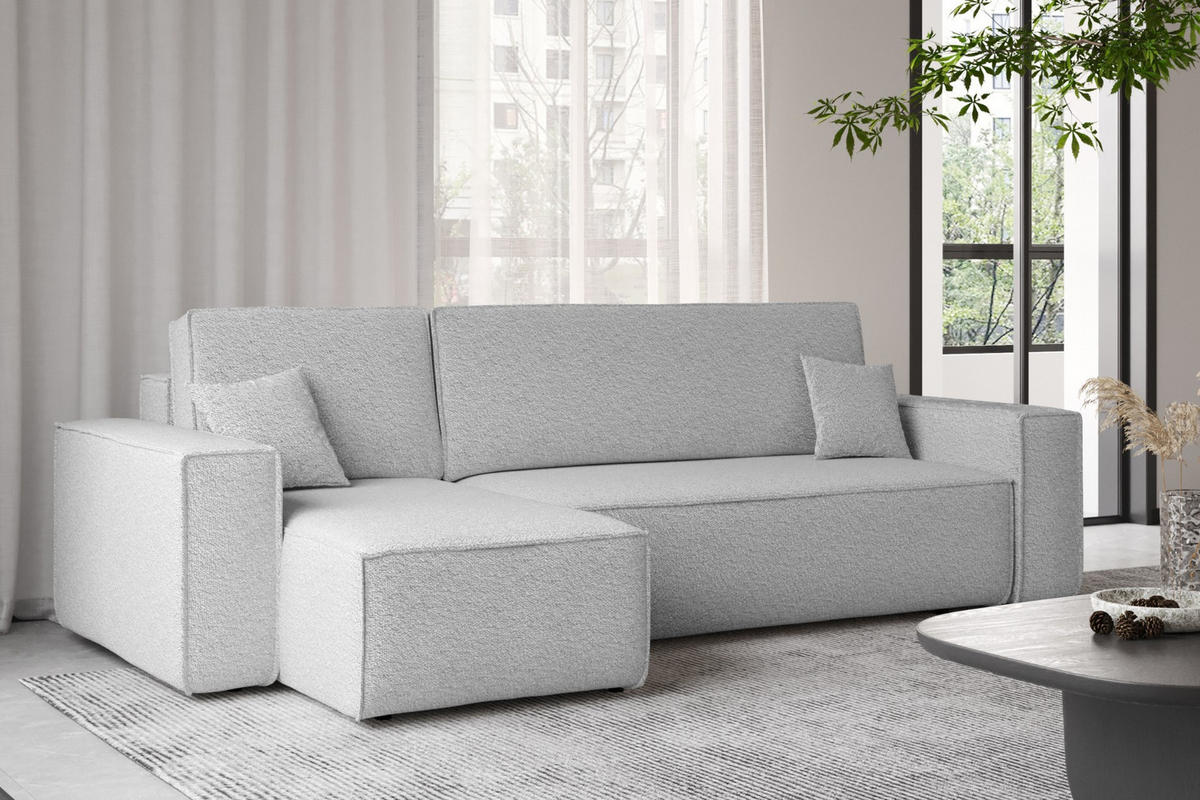 ECKSOFA Mit Schlaffunktion Und Bettkasten L-Form BEST Stoff Abriamo Hellgrau Links - Hellgrau, Holz/Textil (142/244cm) - Kaiser Möbel