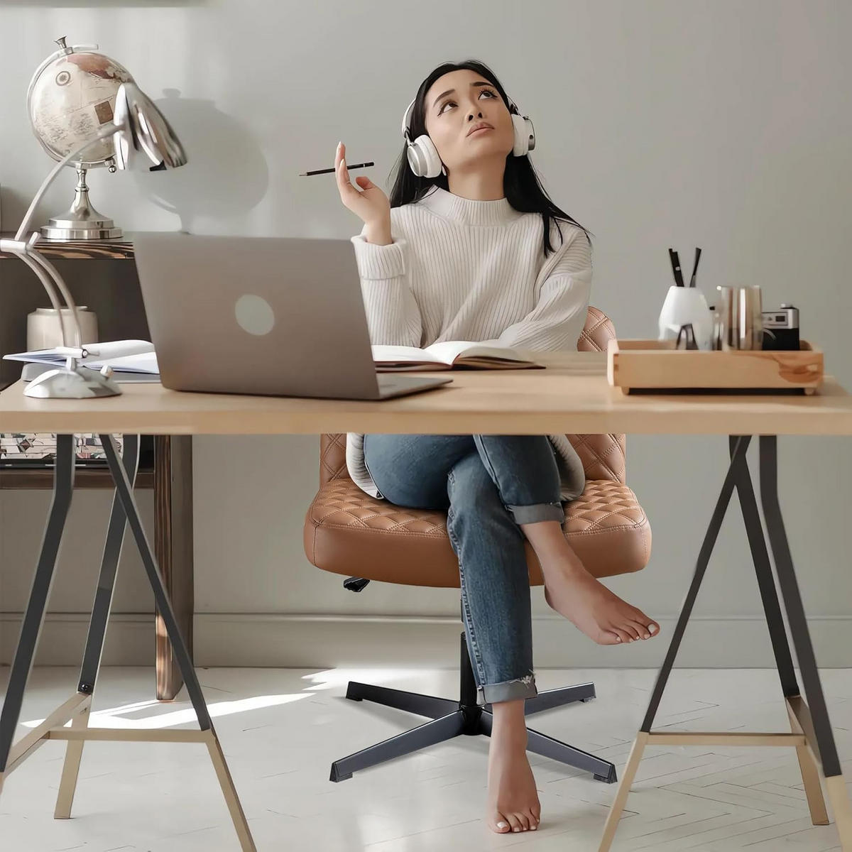 BÜRO-DREHSTUHL Braun 49/64/84 cm - Braun, Metall (64/84/49cm) - Urban Meuble