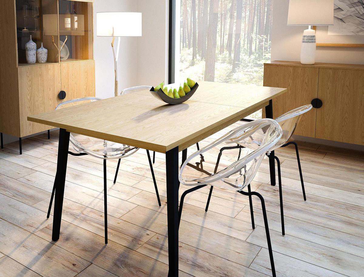 ESSTISCH Brunelli Eiche Baltic 200/80/90 cm – für 6 Personen - Eichefarben/Schwarz, Holzwerkstoff/Metall (90/200/80cm) - AX Living