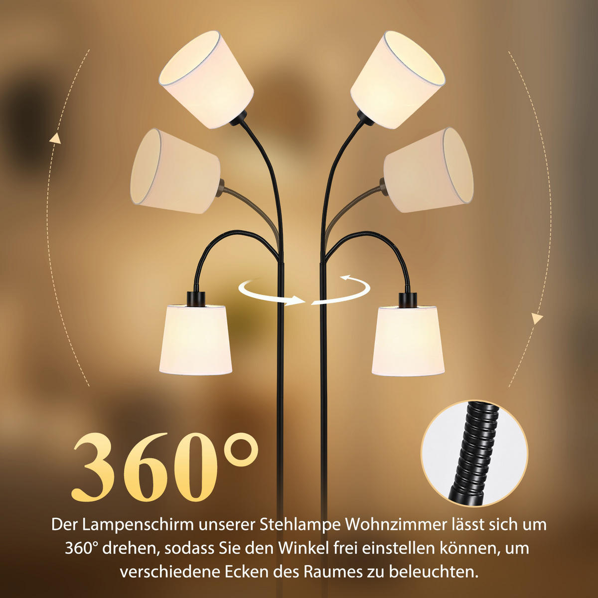 STEHLAMPE Orythvin 18/16/160 cm - Beige, Textil/Metall (18/16/160cm) - ZMH