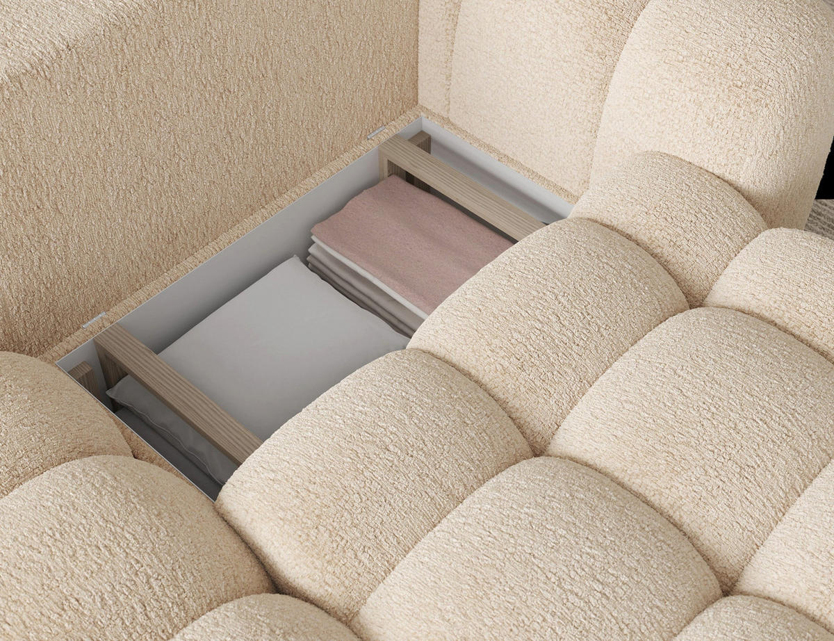 ECKSOFA COZION L-Form mit Schlaffunktion & Bettkasten – Modernes 3-Sitzer Sofa, HR-Kaltschaum, Wellenfederung, 267 × 165 cm - Creme/Schwarz, Kunststoff (165/267cm) - Wohnideebilder