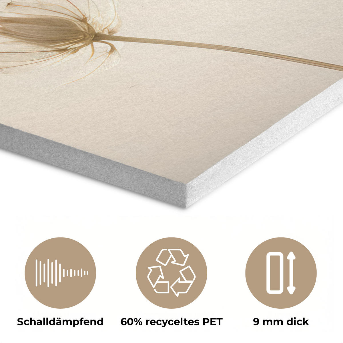 AKUSTIKBILD Sonnenlicht - Löwenzahn - Botanisch - Blumen Akustikpaneele 90x60 cm - Creme, Kunststoff (90/60/0.9cm) - MuchoWow