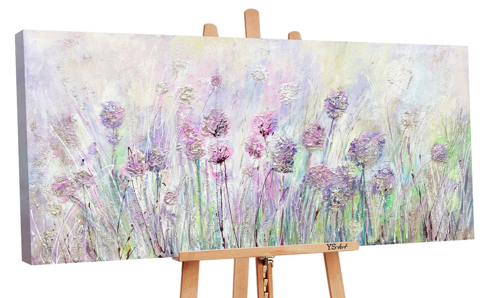 GEMÄLDE Blumen auf der Wiese auf Keilrahmen 120x60 cm - Lila, Holz (120/60cm) - YS-art gallery