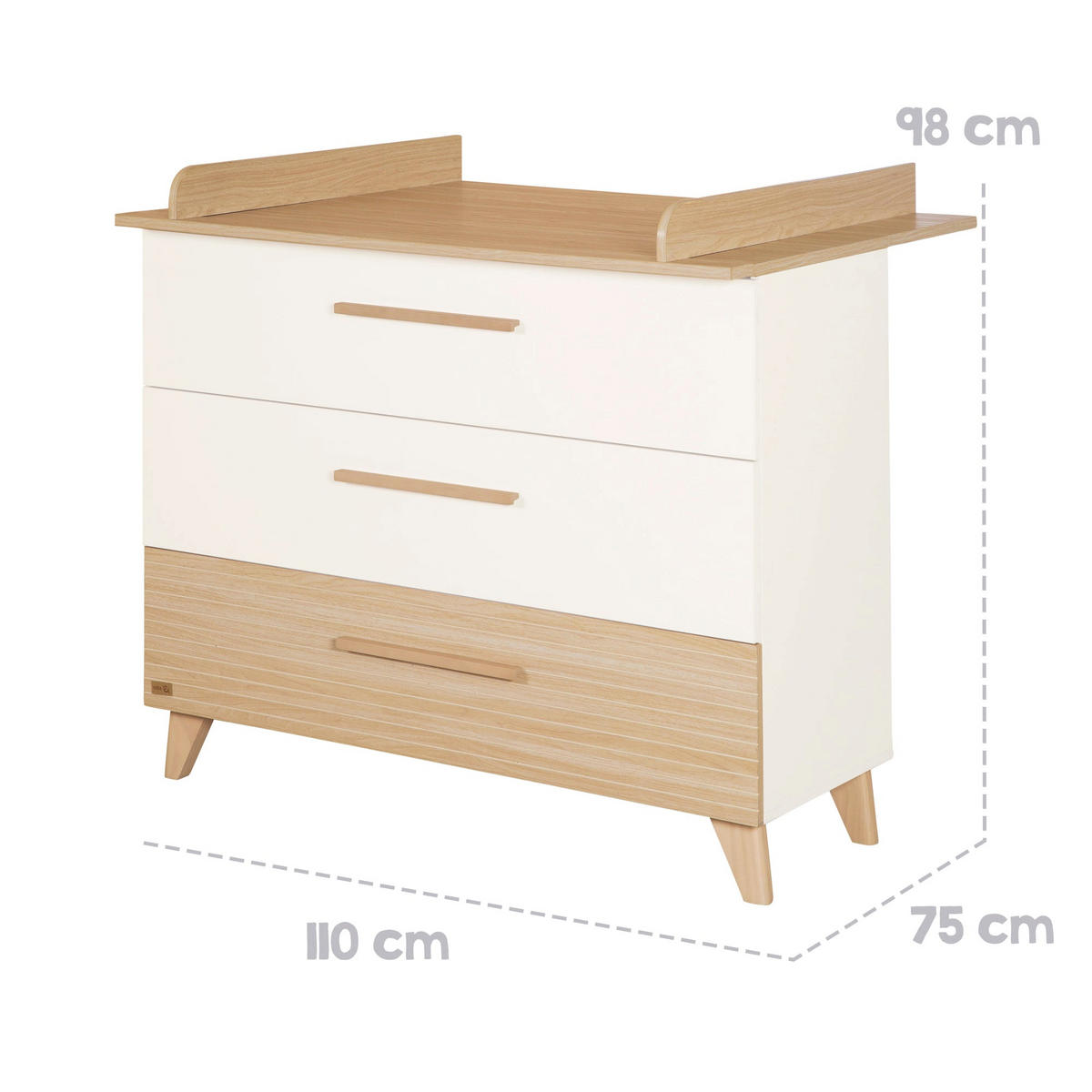 WICKELKOMMODE Theo - Eichefarben/Weiß, Holz/Holzwerkstoff (110/98/75cm) - Roba