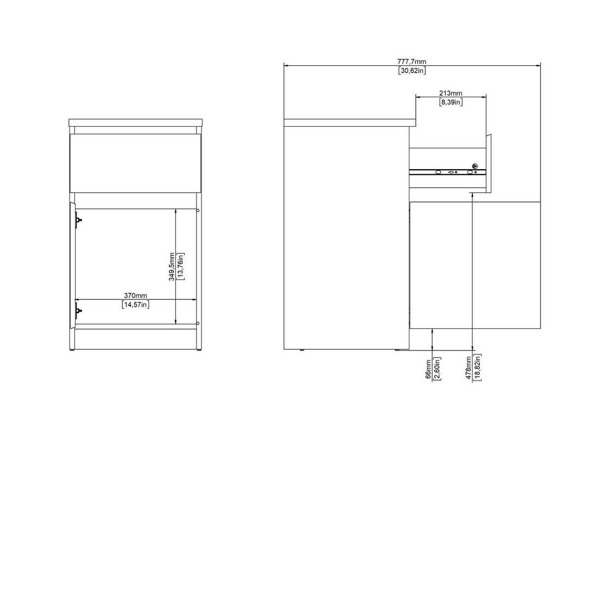 NACHTTISCH Glänzendes Weiß, Eiche 40/40.4/70.1 cm - Weiß, Holzwerkstoff (40.4/70.1/40cm) - DMORA