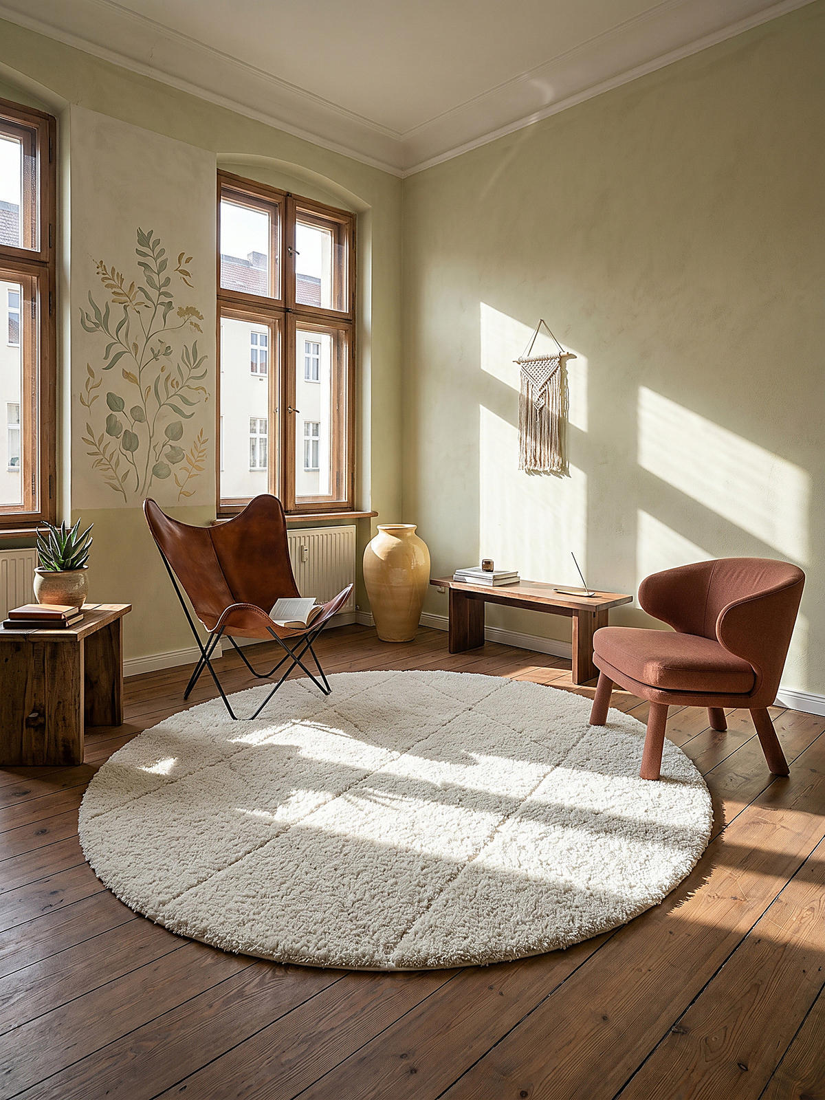RUNDTEPPICH Berber ATRIO Polypropylen Creme 120 x 120 cm - Beige, Textil (120/120cm) - KADIMA DESIGN
