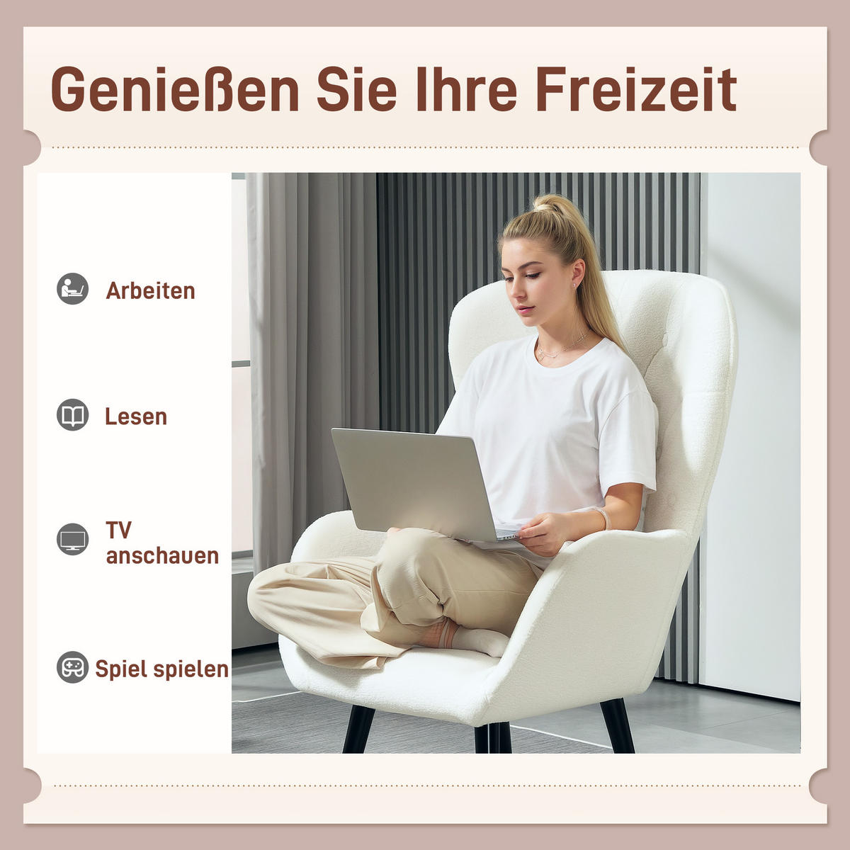 SESSEL mit Lendenkissen, Weiß - Weiß, Textil (88/106/75cm) - HOMCOM
