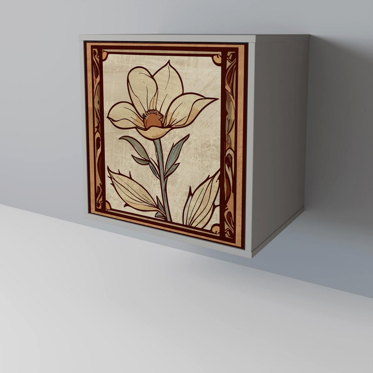 SIDEBOARD TIMELESS FLORA, Grau, 57,5x42x67,5 cm, Schwarze Metall-Rahmenfüße - Multicolor/Schwarz, Holzwerkstoff/Metall (57.5/67.5/42cm) - SpaceRebels