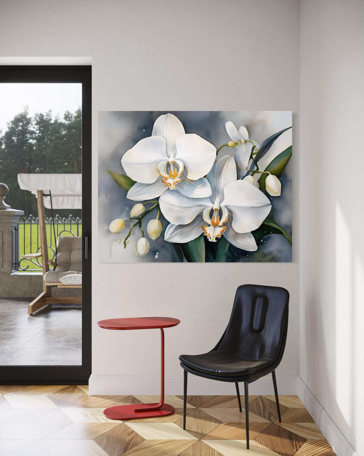 WANDBILD orchideenblüte abstrakt - Weiß, Textil (60/40cm) - Feeby