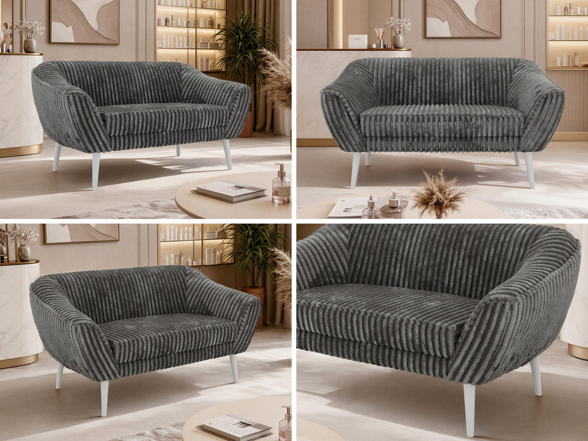 2-SITZER-SOFA PIRS - Grau Cord - Weiße Beine - Weiß/Grau, Holzwerkstoff/Textil (140/75/74cm) - MKS