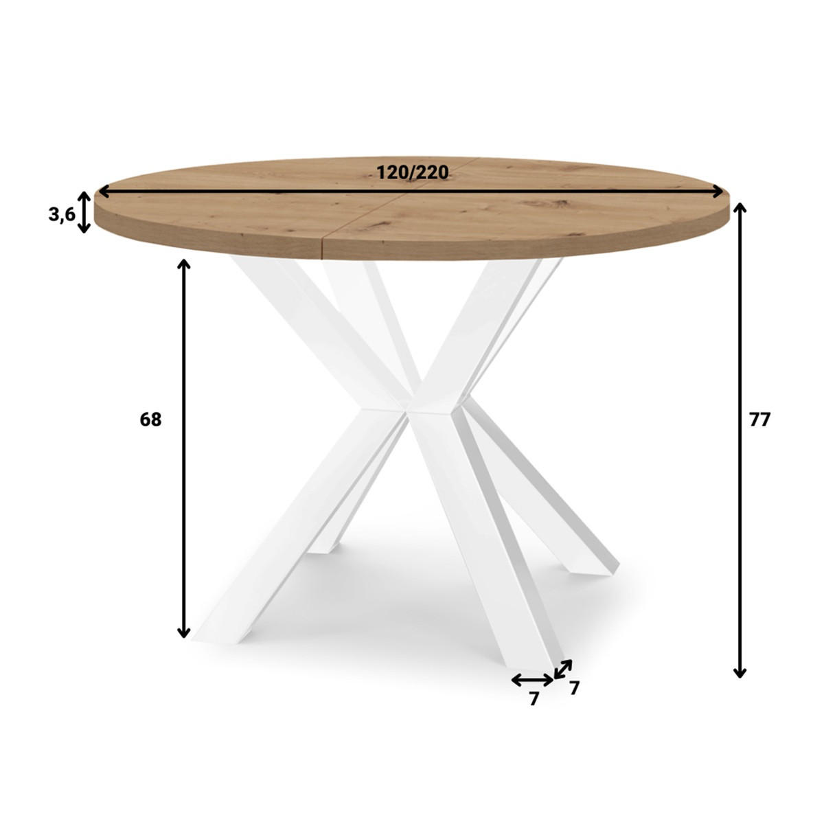 ESSTISCH RAL mit Holzbeinen, Durchmesser: 120 / 220 cm Eiche Sonoma / Schwarz - Schwarz/Sonoma Eiche, Holz (120/220/77cm) - Dekori_Interiors