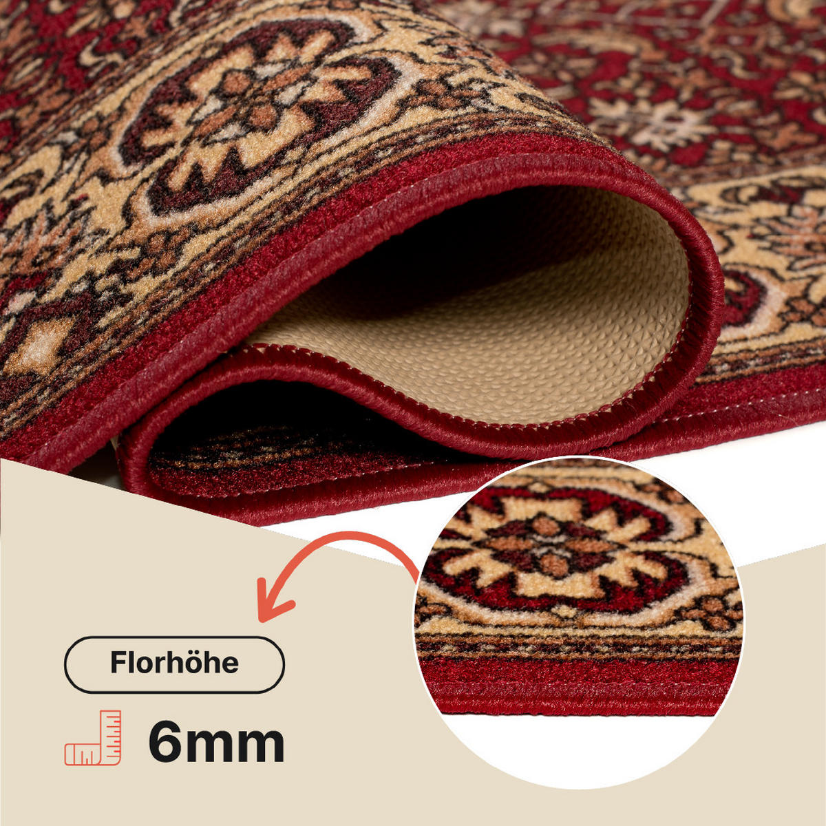 TEPPICHLÄUFER Anti-Rutsch Rot rutschfest Gummiunterlage 100/100 cm - Rot, Textil (100/100cm) - Tapiso