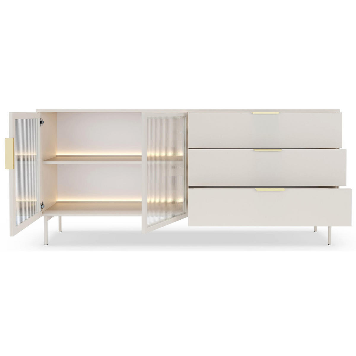 SIDEBOARD Lumi 2-türig mit Glasfronten Kaschmirgrau 181 cm - Taupe/Goldfarben, Holzwerkstoff/Metall (181.3/82.6/39.3cm) - Selsey