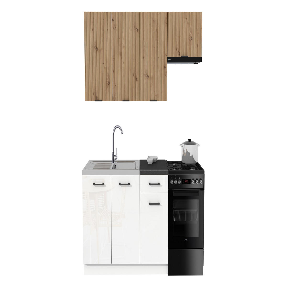 KÜCHENZEILE 170 cm mit Arbeitsplatte - SIMPLY Z15 - in Eiche Rille / Weiß Hochglanz / Eiche - Weiß Hochglanz/Eichefarben, Holz/Holzwerkstoff (170/212/53cm)