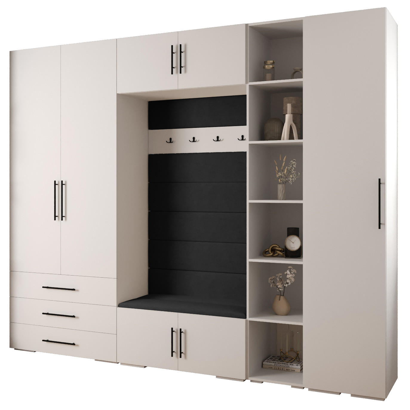 Abiks Möbel Garderoben-Set Weiß, Schwarz, Schwarz 290x236.7x47 cm