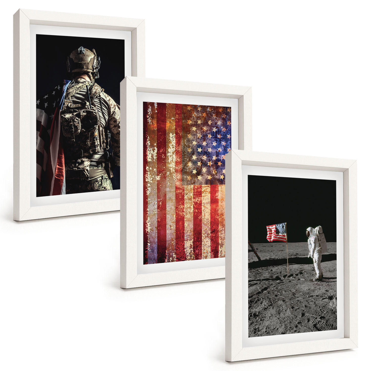BILDER SET 3er Set - 20x30 cm Weißer Rahmen - Amerikanische Symbole, USA-Flagge - Weiß, Kunststoff (20/30cm) - TULUP
