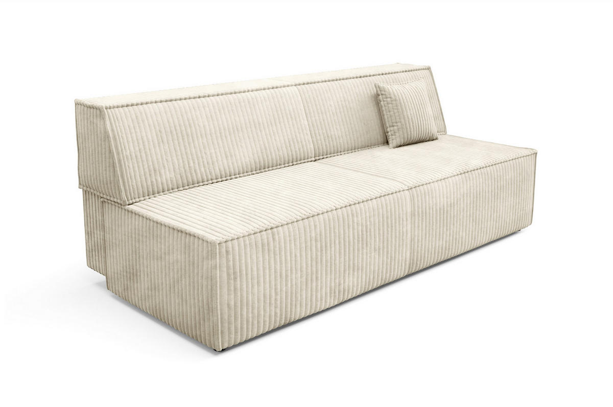 BETTSOFA TESSO Ecru Kordstoff mit Schlaffunktion - Ecru, Holz (202/74/94cm) - MASSENO