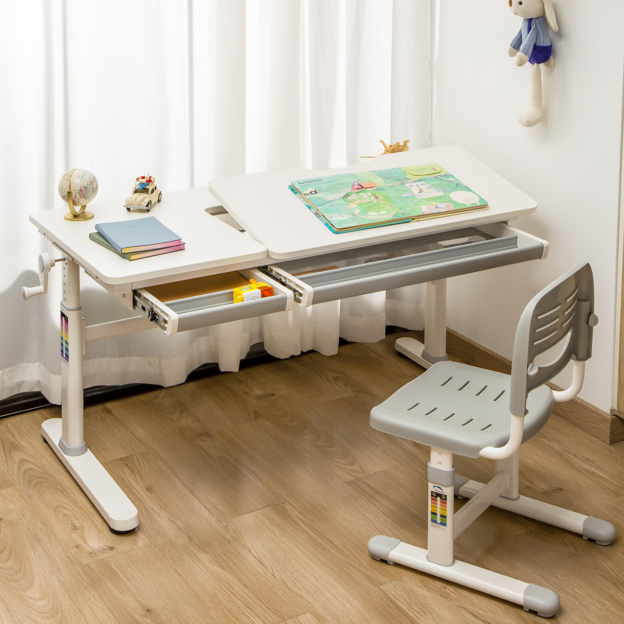 SCHÜLERSCHREIBTISCH Sauda - Weiß/Grau, Holzwerkstoff/Kunststoff (120/76/60cm) - [en.casa]