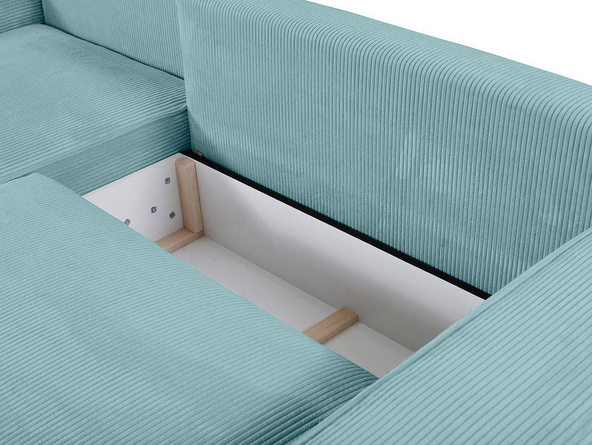 ECKSOFA mit Schlaffunktion - Ecke Links - Cord - Türkisblau - AMELIA - Hellblau, Textil (267/167cm) - Vente-Unique