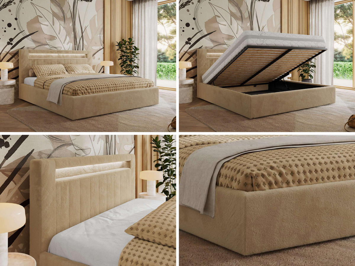 POLSTERBETT GOLD 5 CLASSIC 200/200 - Beige Plüsch - ohne Matratze - Beige, Textil (200/200cm) - MKS