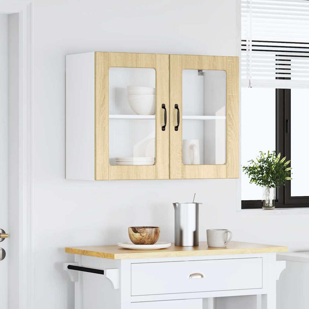 KÜCHEN-HÄNGESCHRANK Mit Glastür Sonoma-Eiche Holzwerkstoff - Braun, Holzwerkstoff (31/60/80cm) - vidaXL