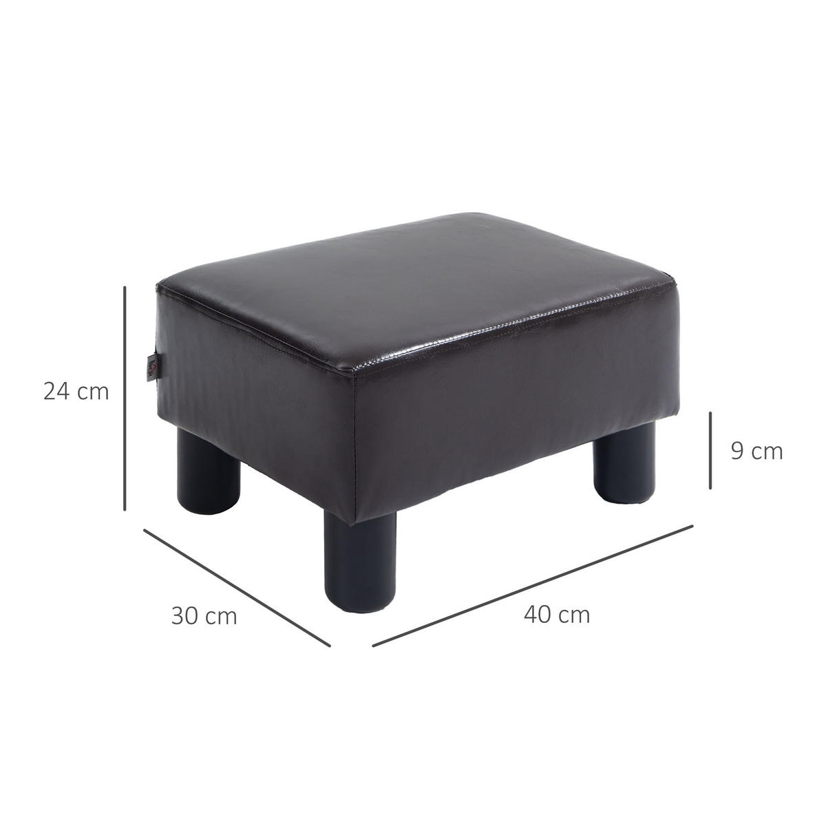 FUSSHOCKER, Polsterhocker - Dunkelbraun, Leder (30/24/40cm) - HOMCOM