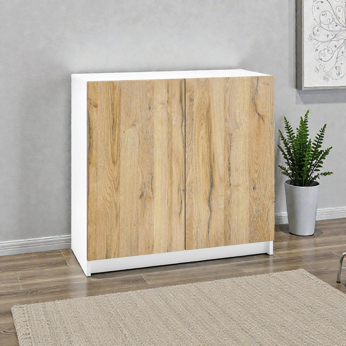 KOMMODE Elona, Büroschrank mit Soft-Close & Push-to-Open, Aktenschrank, Home Office & Büro, Weiß/Eiche Natur (82 x 78 x 37 cm) - Eiche Wotan, Holzwerkstoff (82/78/37cm) - InnoFurn