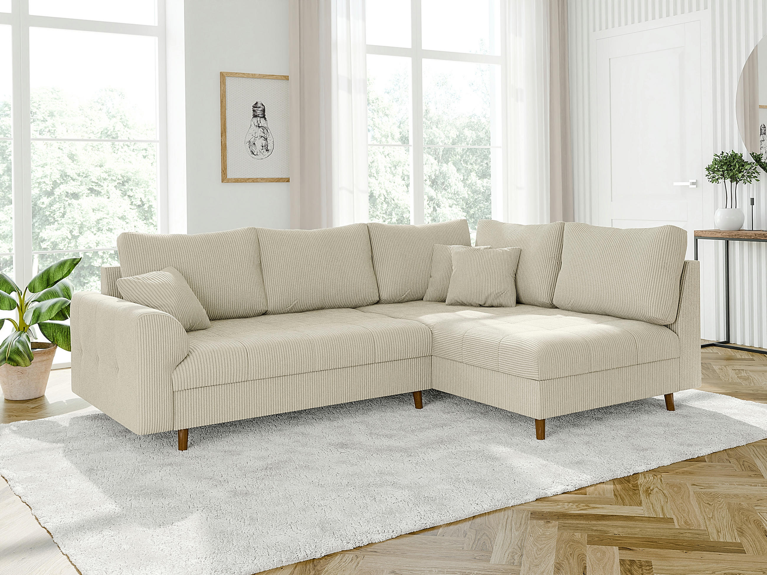ECKSOFA Alma Beige Cord - Ottomane rechts - Beige/Braun, Holz/Textil (231/161cm) - S-Style Möbel