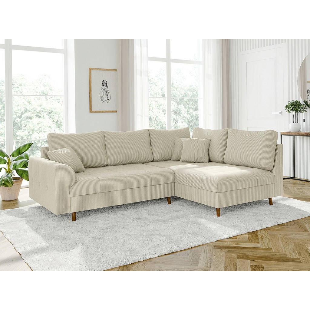 Thumbnail - S-Style Möbel Ecksofa, Beige, Textil, Echtholz, Teilmassiv,Buche, Birke, 4-Sitzer, Füllung: Polyetherschaumkern, L-Form,...