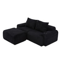 2-SITZER-SOFA aus Cord 200x174x80 cm in Schwarz mit Cupholder & Seitentasche - Schwarz, Textil (174/80/200cm) - Modfu