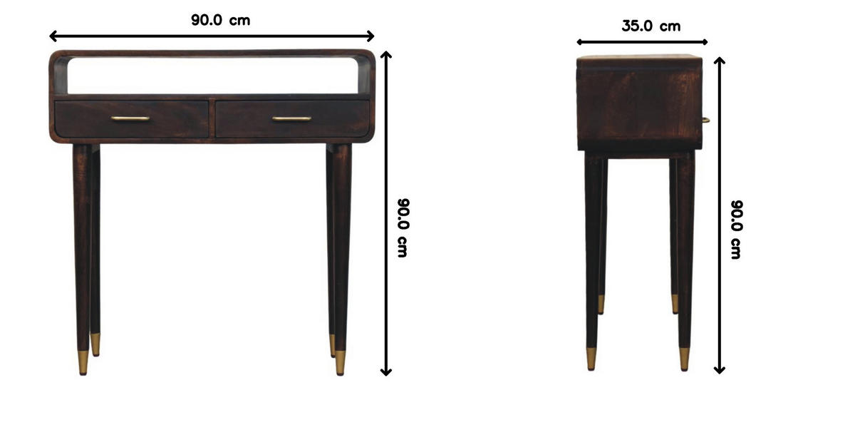 KONSOLE Apollo Schleife, 2 Schubladen und Offenes Fach, Dunkelbraun - Dunkelbraun/Messingfarben, Holz/Metall (35/90/90cm) - Artisan Furniture