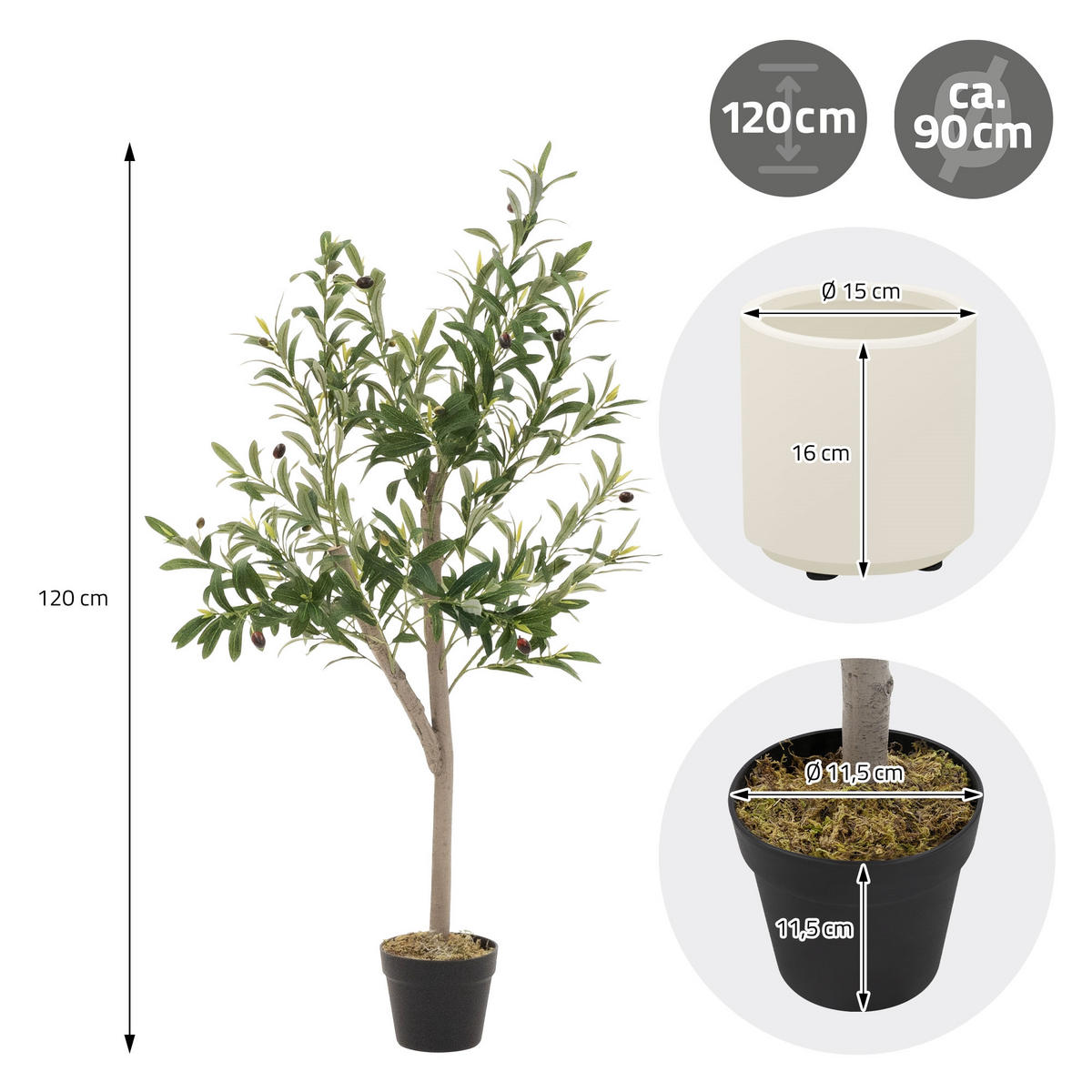 KUNSTPFLANZE Olive - Anthrazit/Grün, Holz/Kunststoff (120cm) - ML-DESIGN