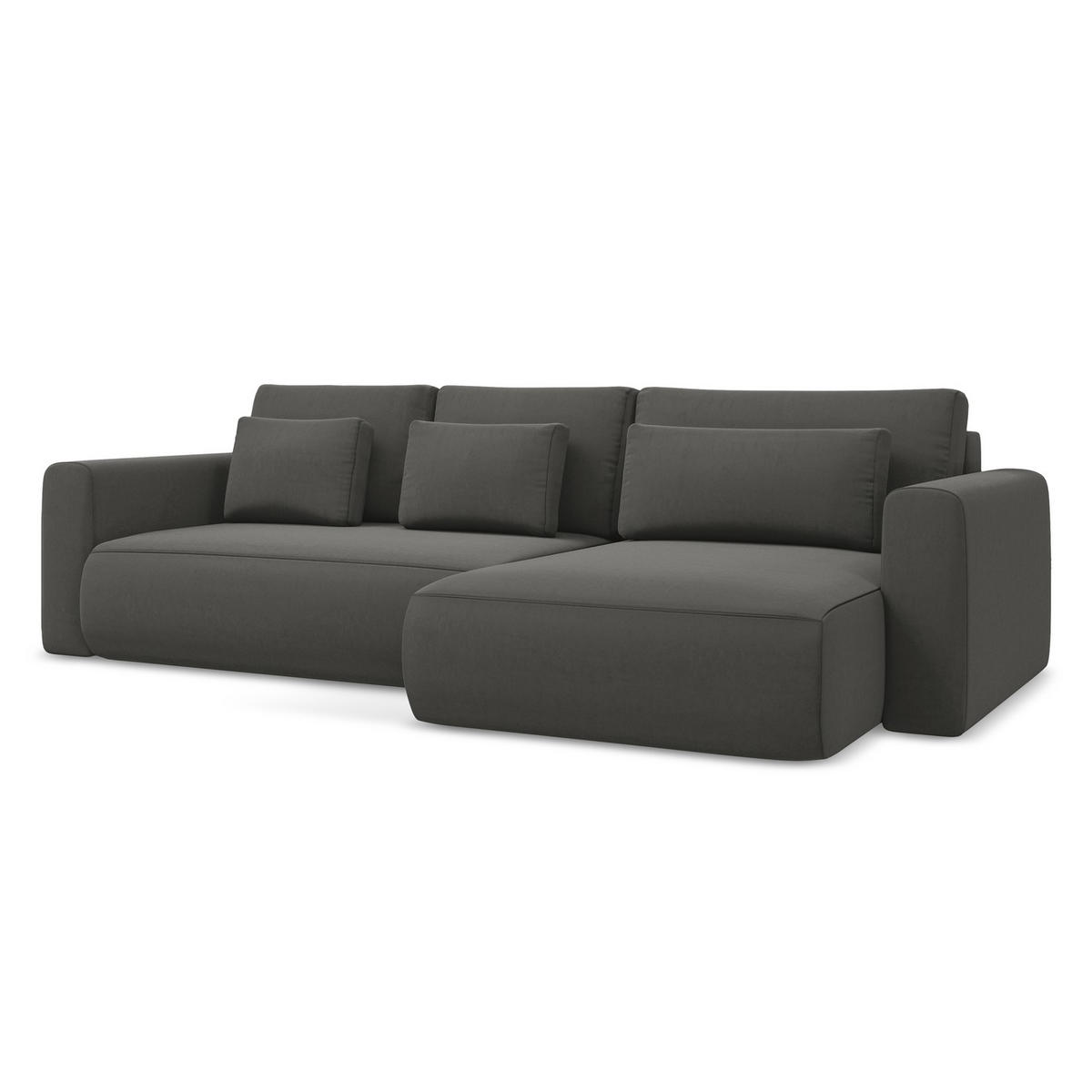 ECKSOFA mit Schlaffunktion Samt Stoff Grau - Dunkelgrau/Schwarz, Kunststoff/Textil (278/149cm) - LaMiaSofa